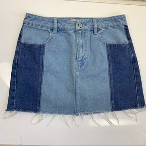 PACSUN micro skirt Women's 27 patch work denim blue  raw hem